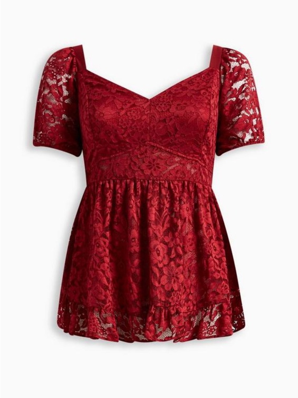 Torrid Women's Dark Red Babydoll Lace short Puff Sleeve Top blouse plus sz 4 4x